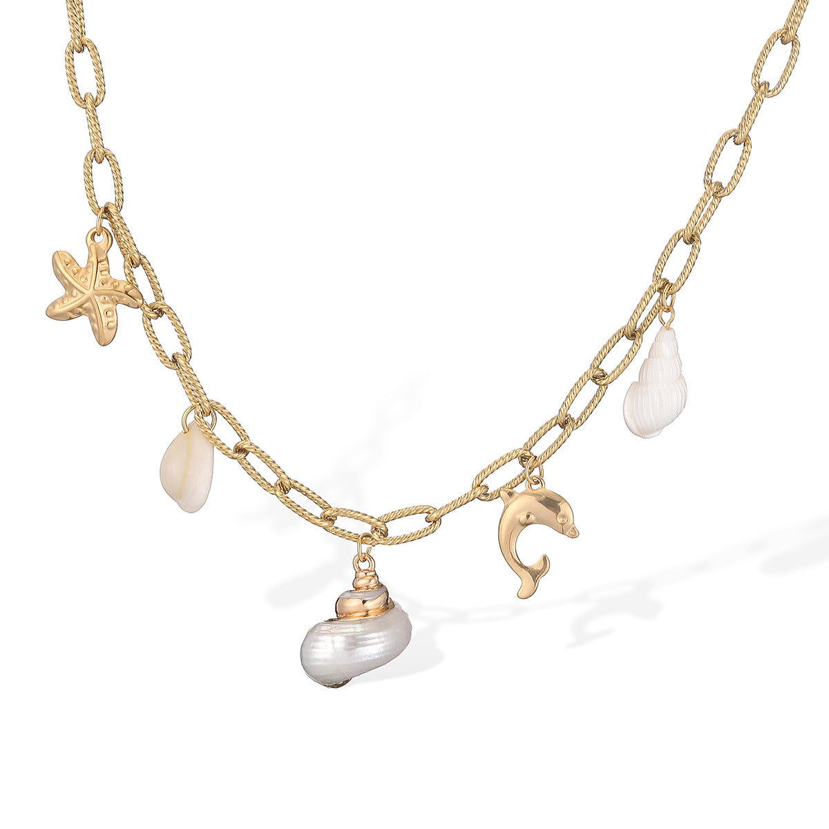 Collana con pendente in conchiglia di abalone geometrica minimalista da donna in acciaio inossidabile con design irregolare