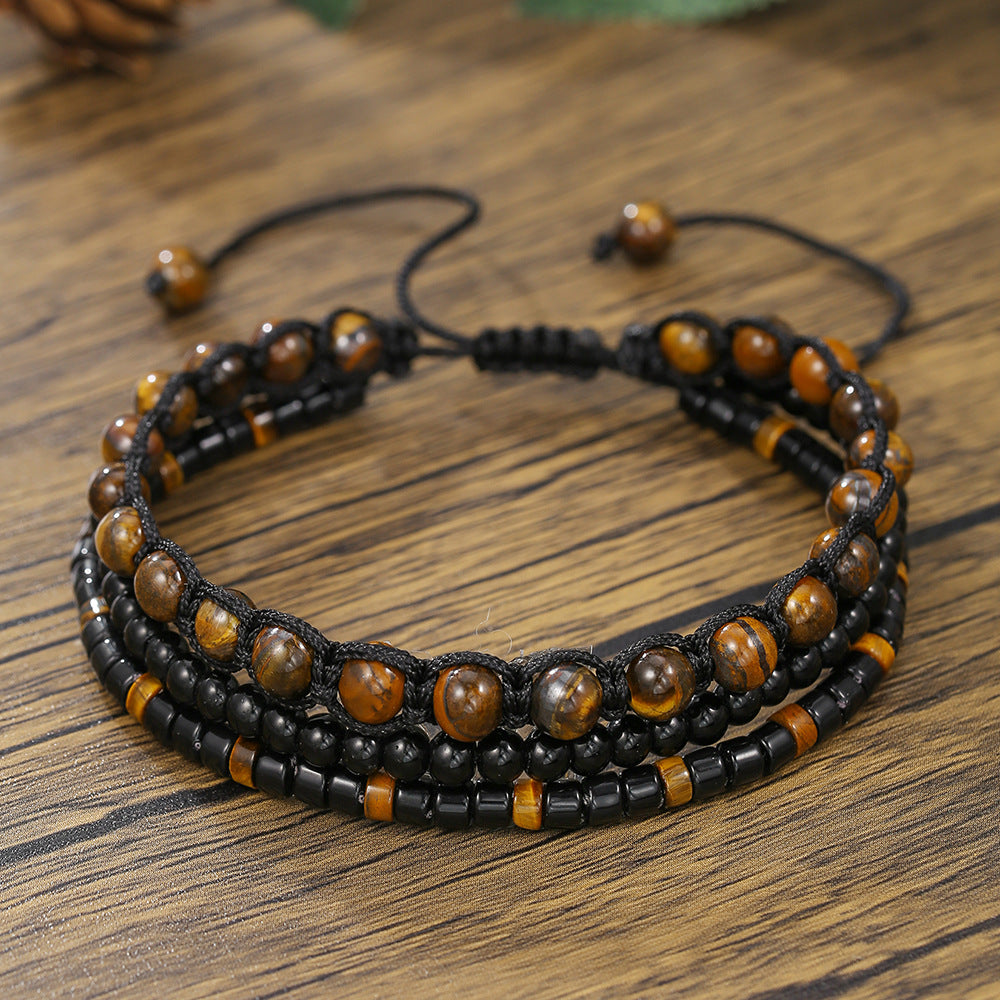Bohemian Geometric Wood Bead and Turquoise Stretch Bracelet for Men and Women