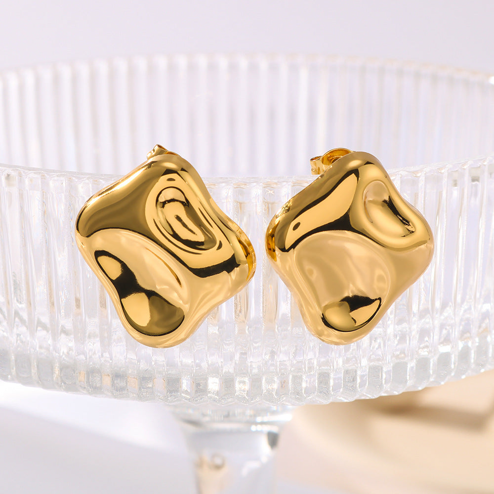 Minimalist Geometric Square Stainless Steel Earrings with 18K Gold Plating Lightweight Polished Finish
