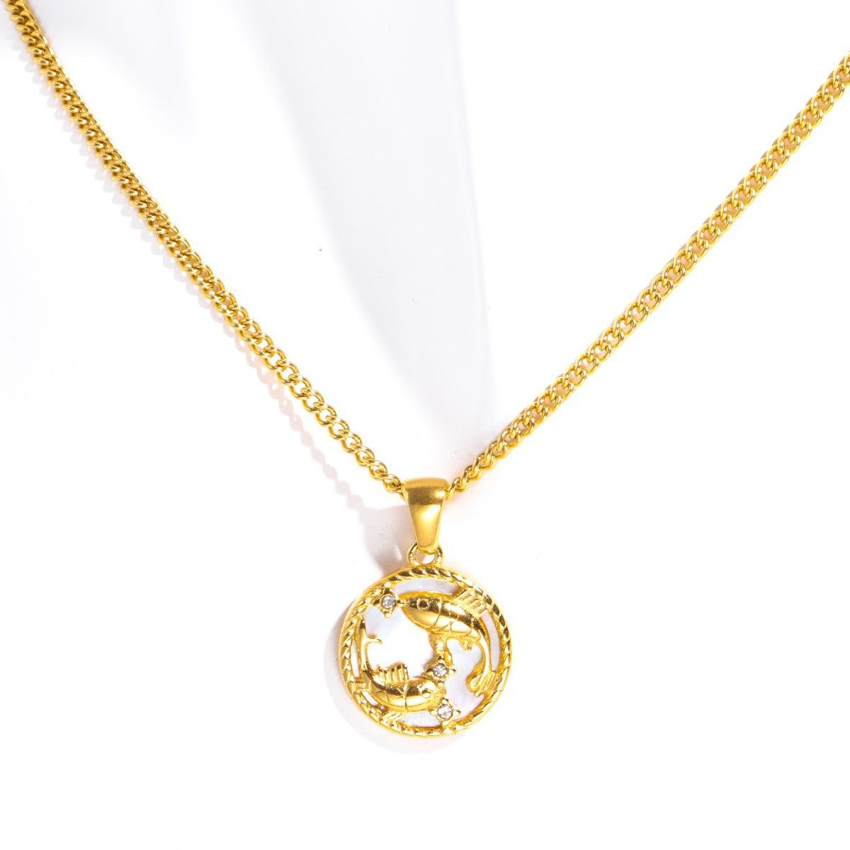 18K Gold Plated Titanium Steel Round Zodiac Coin Necklace PVD Finish Unisex