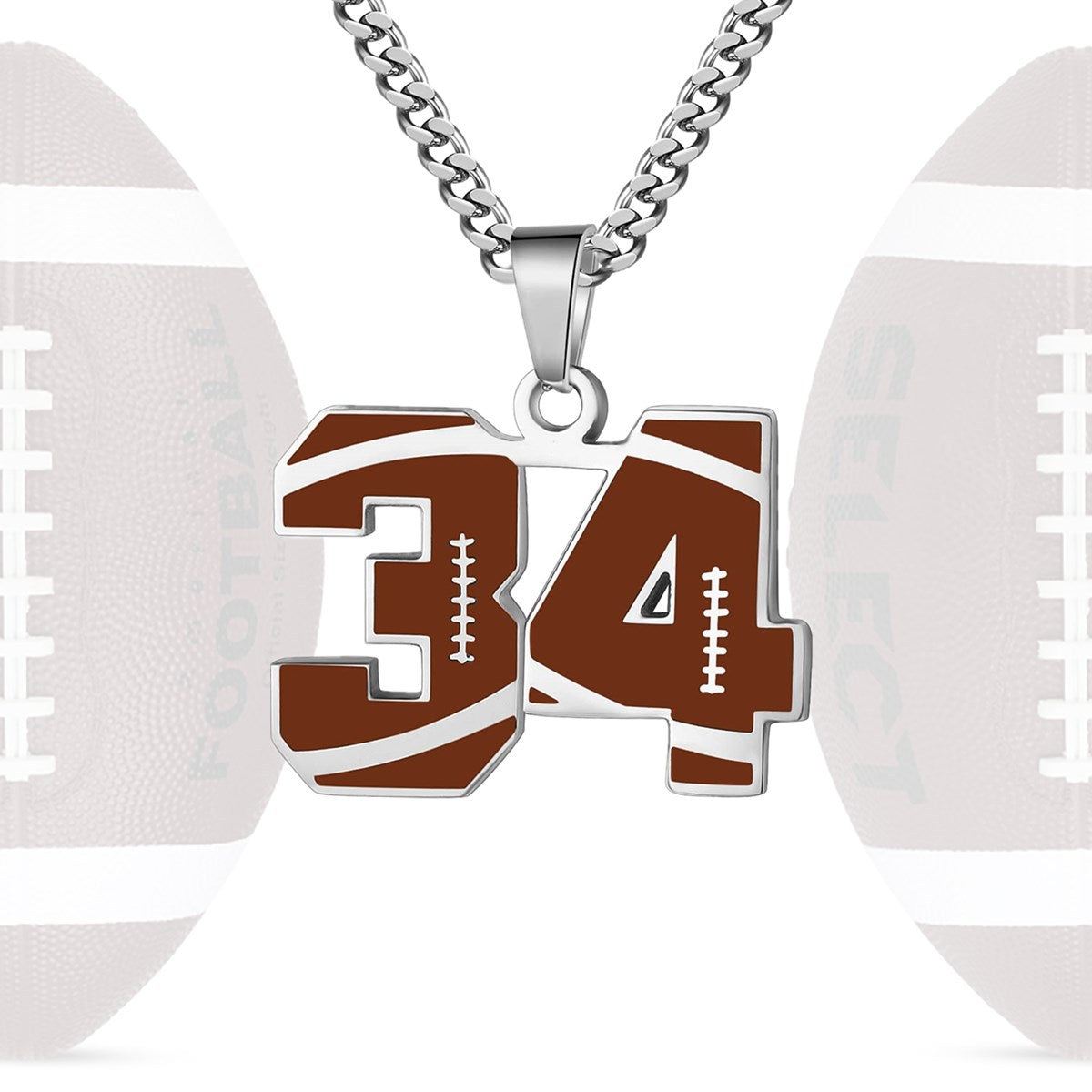 Motivational Football Number Pendant Necklace for Men in Stainless Steel with Polished Finish and Letter/Number Design