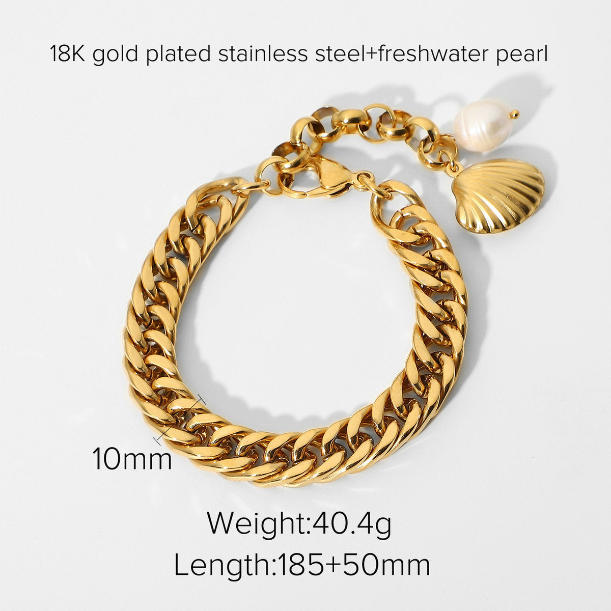 Vintage Geometric Plated Stainless Steel Cuban Link Chain Bracelet for Women