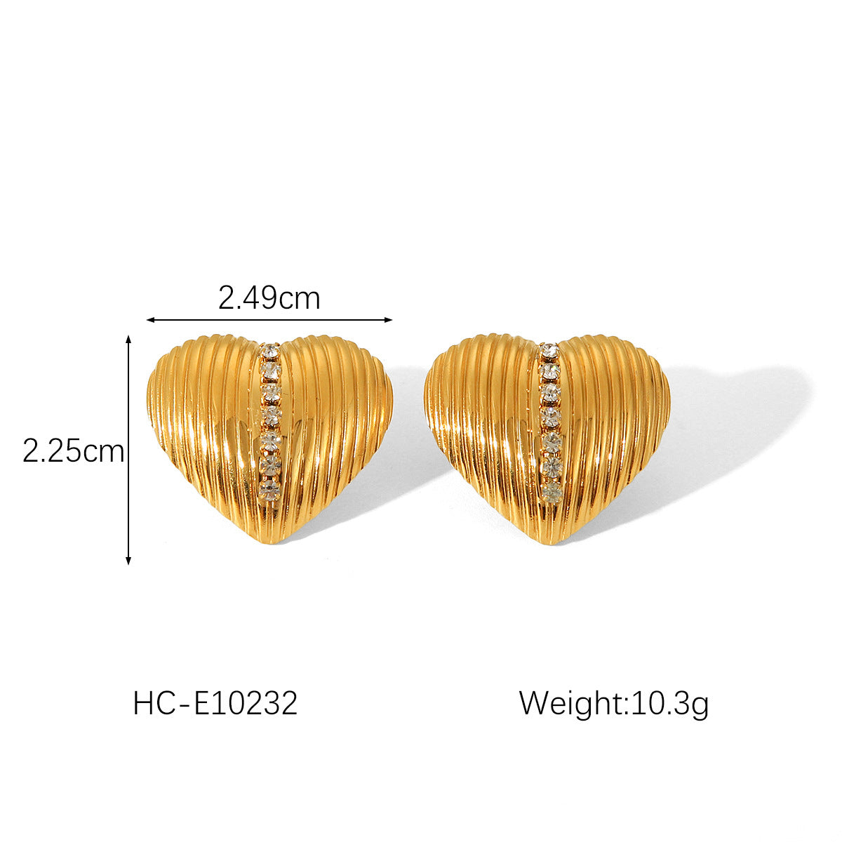 Orecchini a perno minimalisti a forma di cuore in acciaio al titanio con placcatura in oro 18 carati da donna