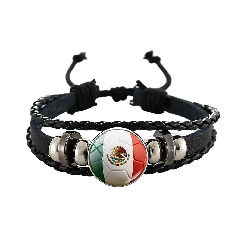 Unisex Geometric Round Braided Leather Bracelet Adjustable Handmade Wristband