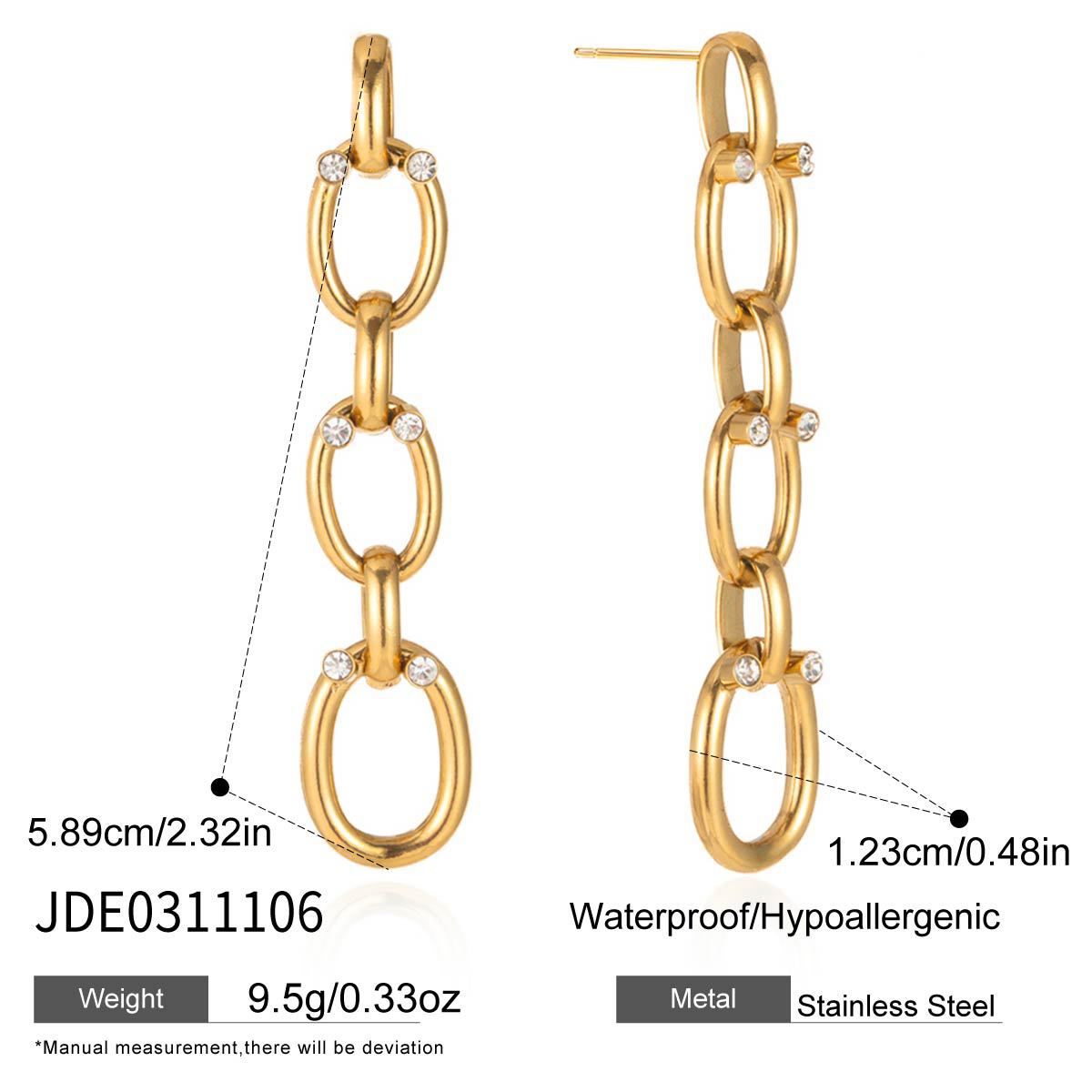 Elegant Geometric Stainless Steel PVD Gold Plated Rhinestone Tassel Earrings for Women