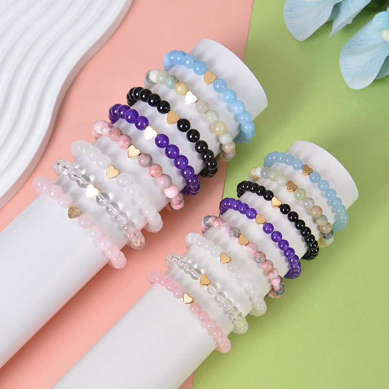 Natural Stone Crystal Amazonite Heart Round Bracelet Set with Grade Cards for Women Girls Back to School Gift