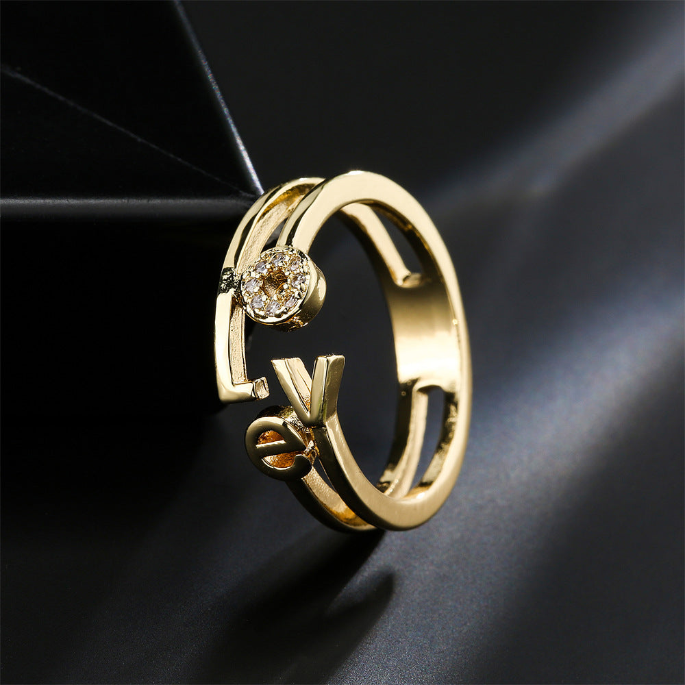 Anello in rame geometrico minimalista con placcatura in oro 18 carati per donna, design a cuore, fascia aperta regolabile
