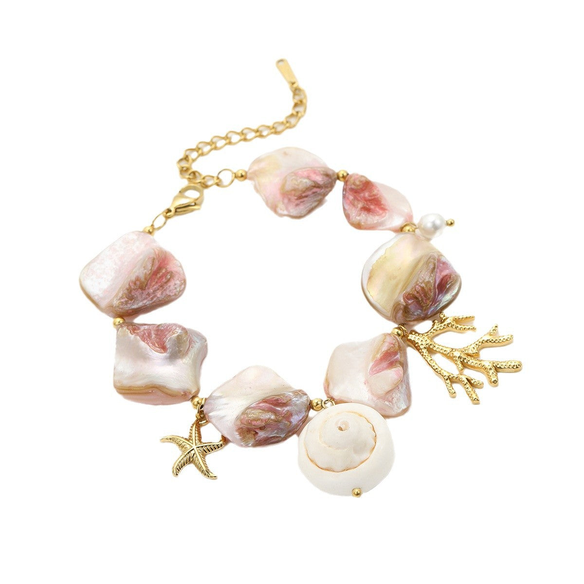 18K Gold Plated Stainless Steel Beach Style Shell Coral Bracelet for Women