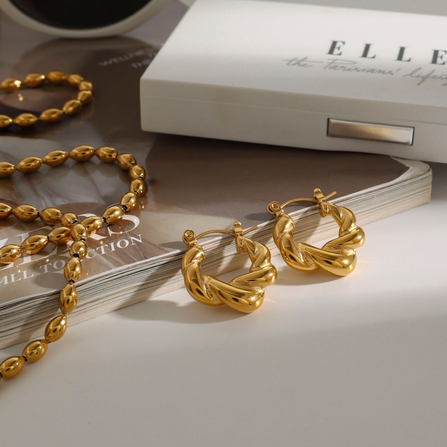 Orecchini a Cerchio Geometrici Minimalisti di Lusso in Acciaio Inossidabile Placcato Oro 18K da Donna