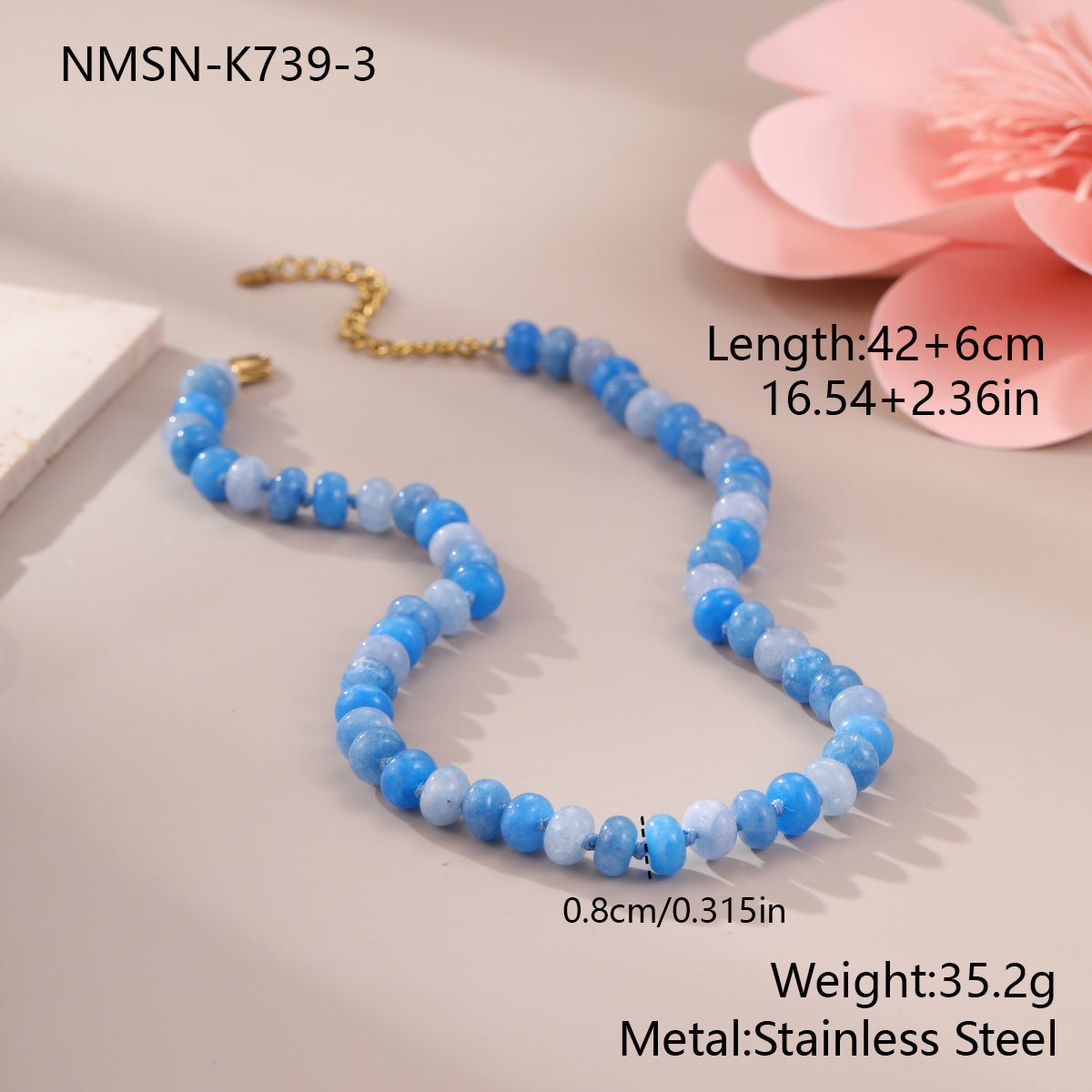Bohemian Sweet 18K Gold Plated Geometric Stainless Steel Beaded Necklace for Women
