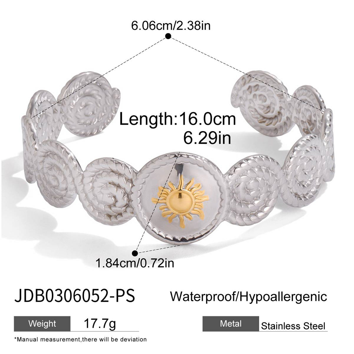 Pulsera de acero inoxidable con forma de sol, chapada, a la moda, para mujer