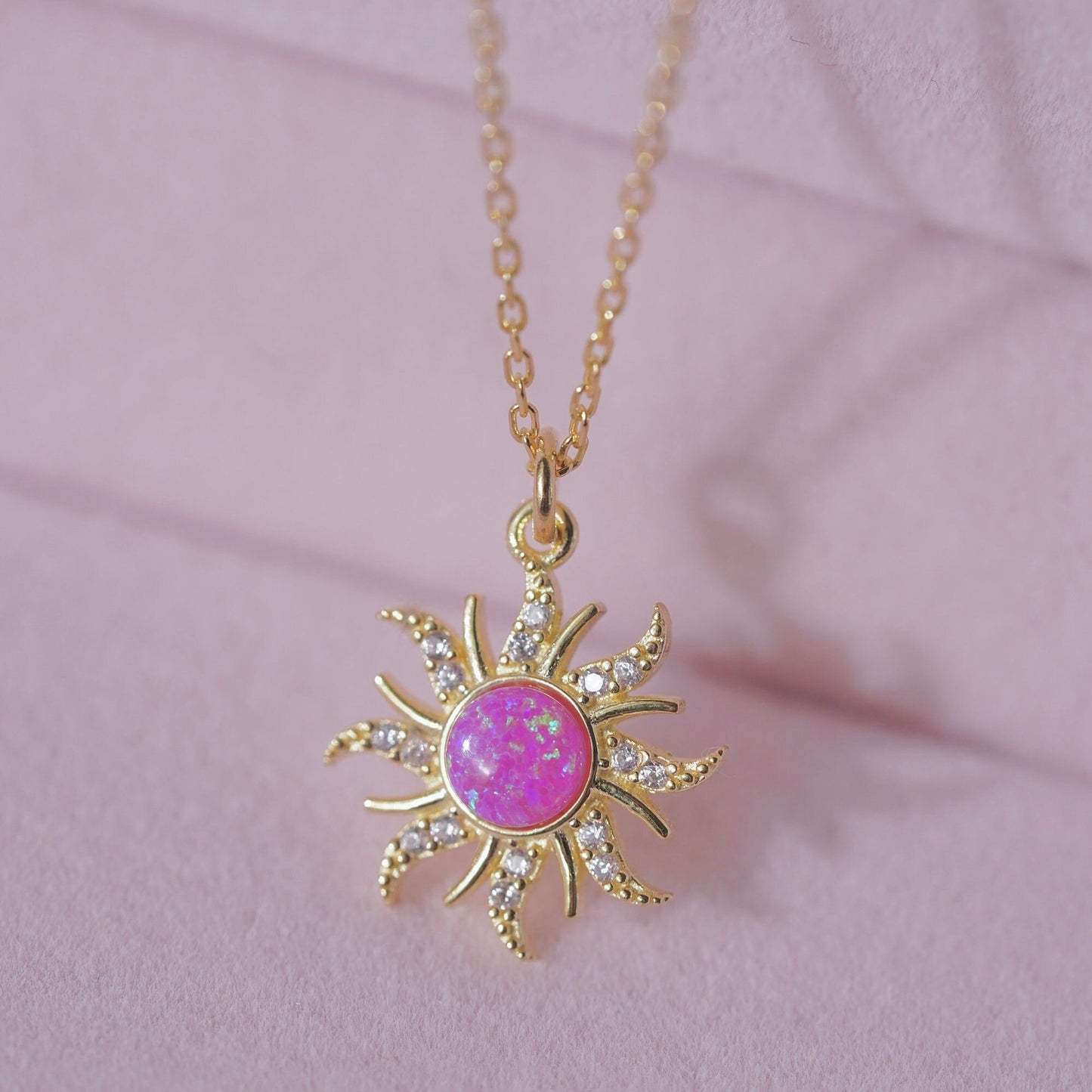 Retro Artistic Geometric Opal Pendant Necklace with Micro-Paved Zirconia on Copper Chain for Women