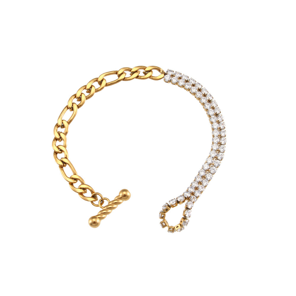 Pulsera de eslabones huecos con forma de corazón, chapada en oro de 18 quilates, de acero inoxidable geométrico, con microincrustaciones de circonia cúbica