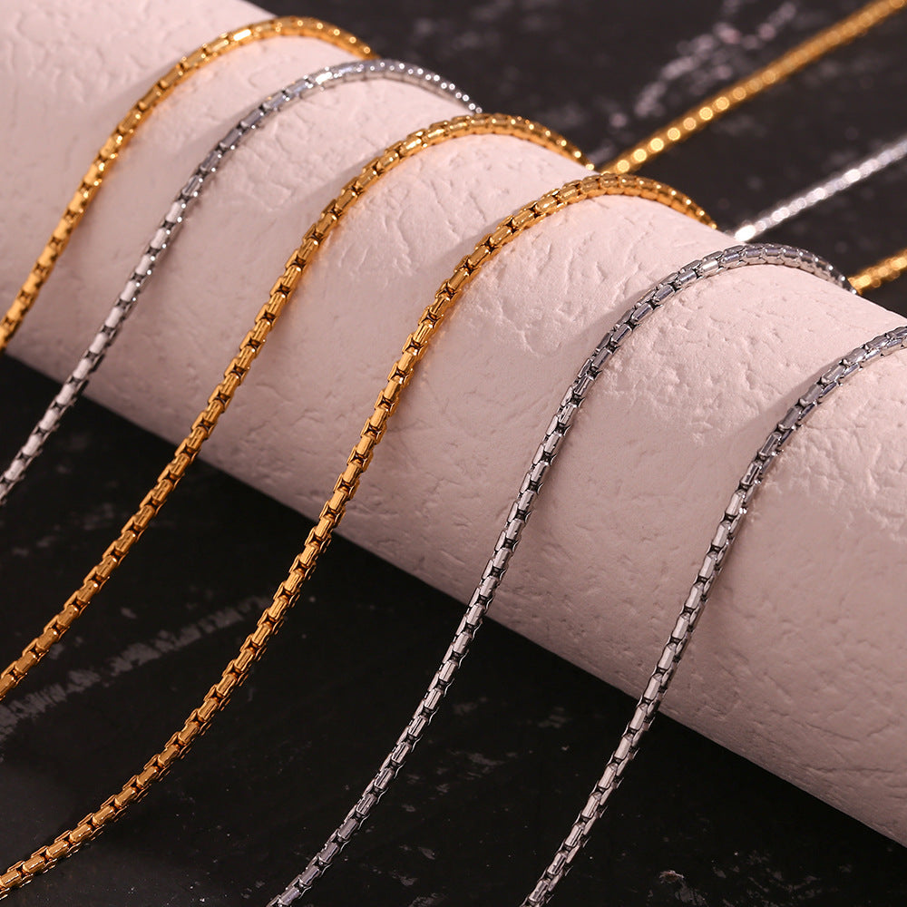Minimalist Geometric Titanium Steel Plated 18K Gold Stainless Steel Pearl Chain Necklace for Women