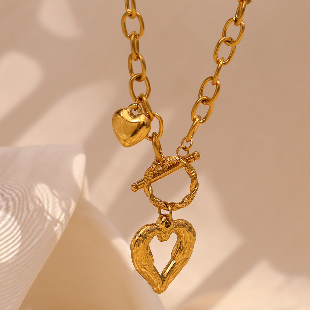 Minimalist Heart Pendant Necklace in Stainless Steel with 18K Gold Plating on O-Chain for Women