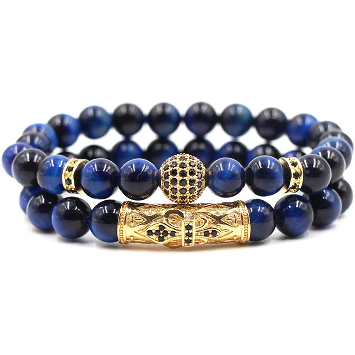 Casual Unisex Alloy Beaded Bracelet with Lava Rock and Tiger Eye