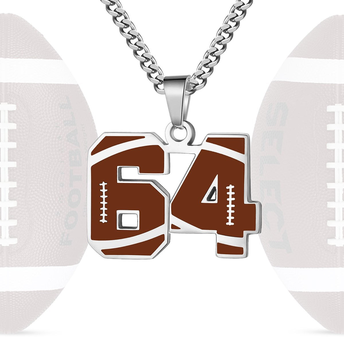 Motivational Football Number Pendant Necklace for Men in Stainless Steel with Polished Finish and Letter/Number Design