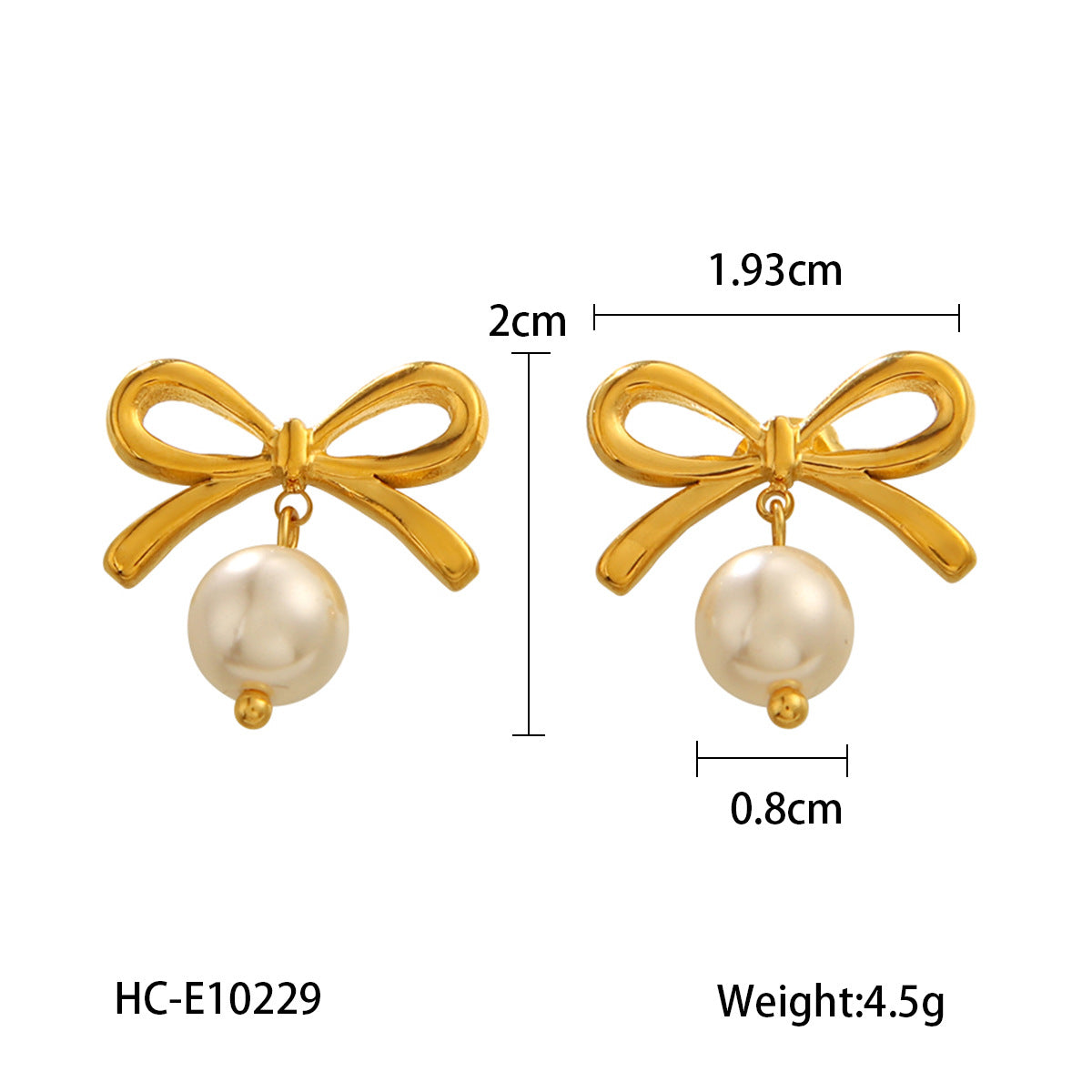 Ins Style 18K Gold Plated Stainless Steel Bow Knot Pearl Drop Earrings for Women