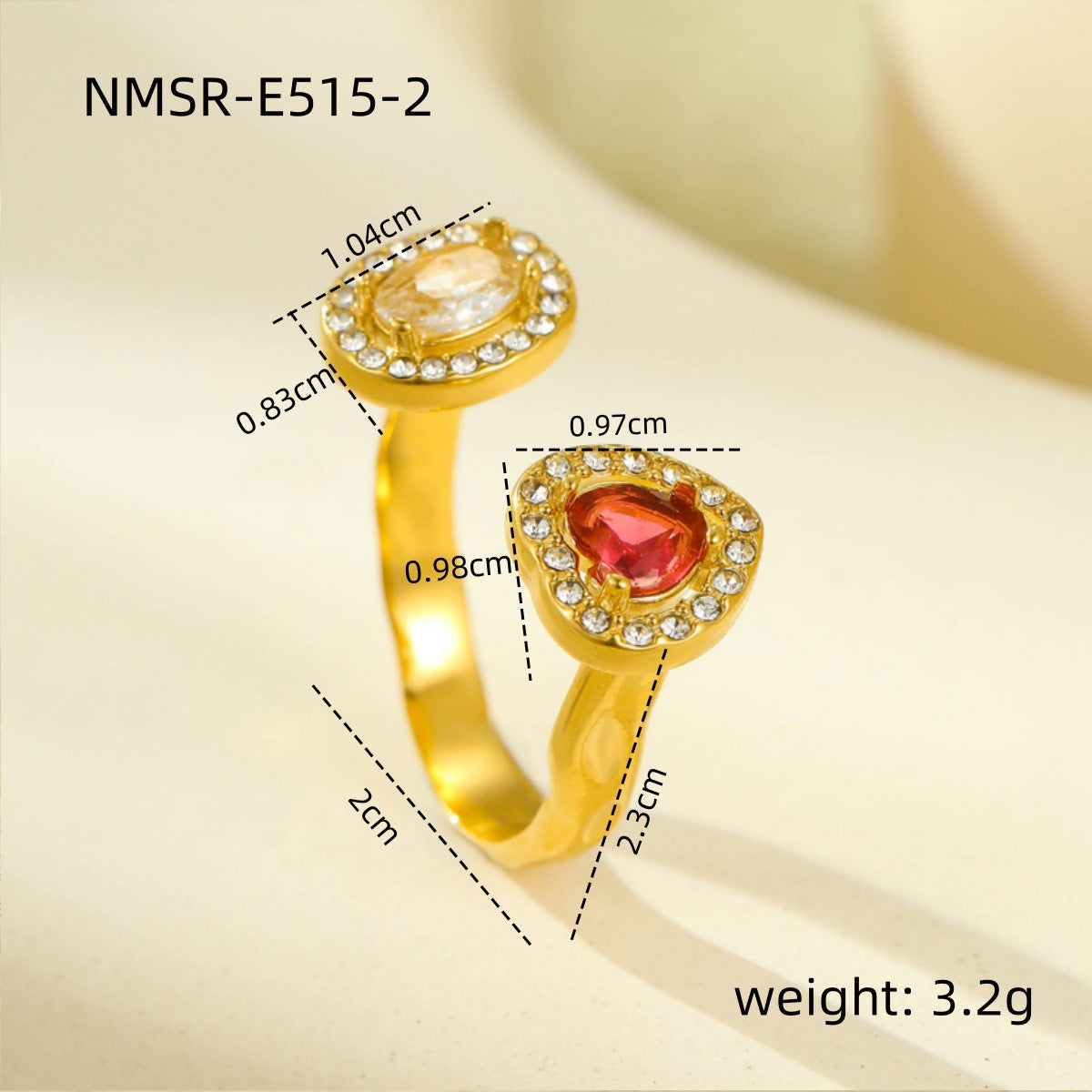 Anello Minimalista Geometrico in Acciaio Inossidabile con Cuore di Strass per Donna