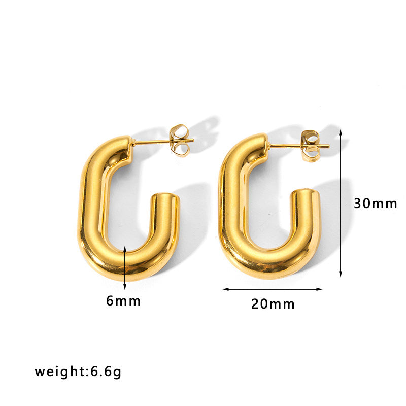Minimalist Geometric Hollow Stainless Steel Earrings for Women with Plated Finish