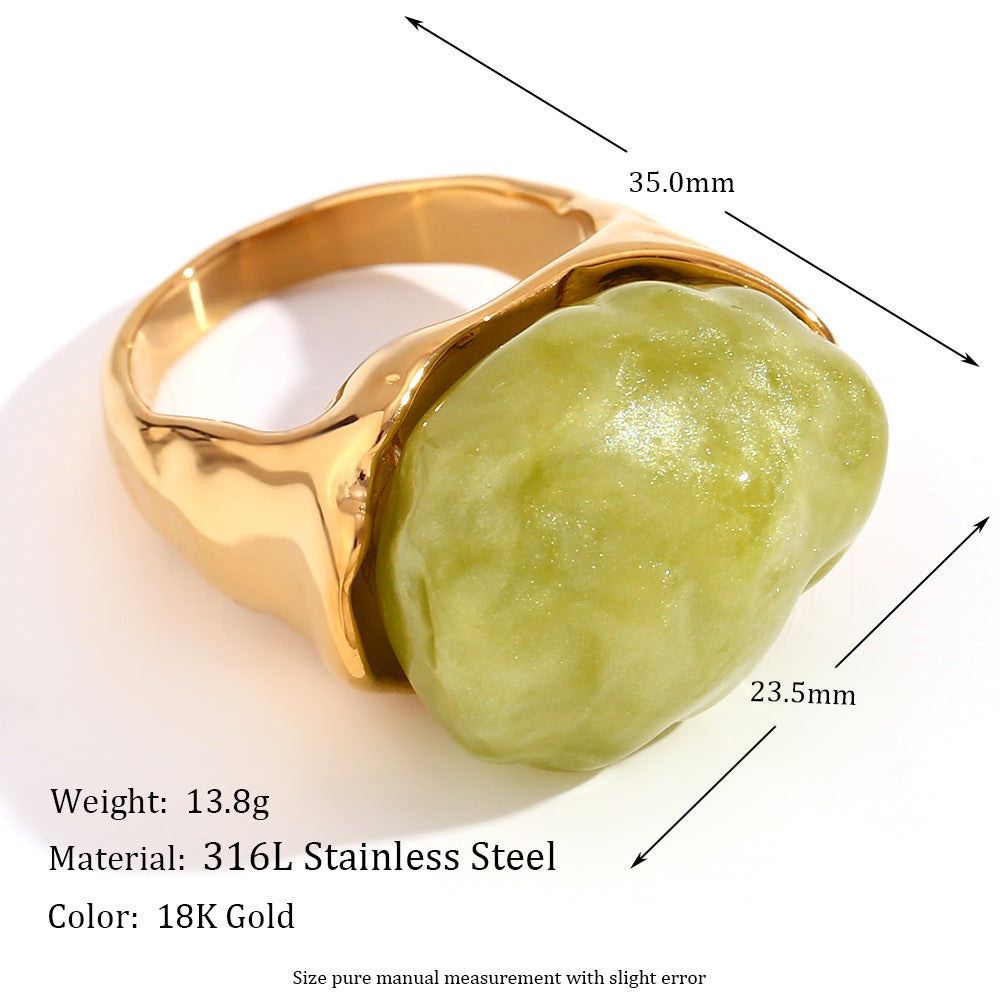 Anello geometrico vintage in acciaio inossidabile con placcatura in oro 18 carati e trama ondulata cava per donna