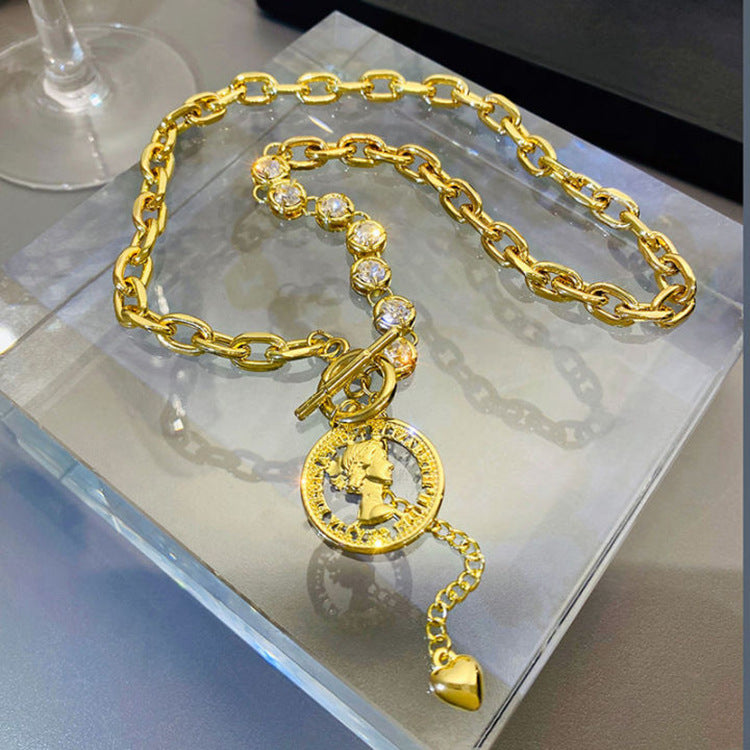 Punk Style Geometric Pendant Alloy Necklace with Titanium Steel Charm, Electroplated Y-Shaped Clavicle Chain, Short Choker for Women