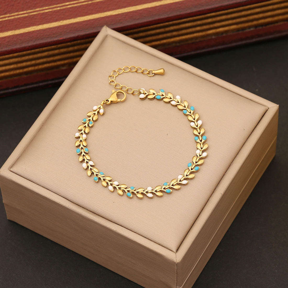 Personalized Wheat Sheaf Bracelet in Stainless Steel with Enamel Finish for Women