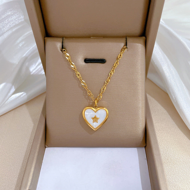 Collana girocollo con ciondolo a stella e conchiglia a cuore in acciaio al titanio placcato oro per donna, catena sottile con design geometrico