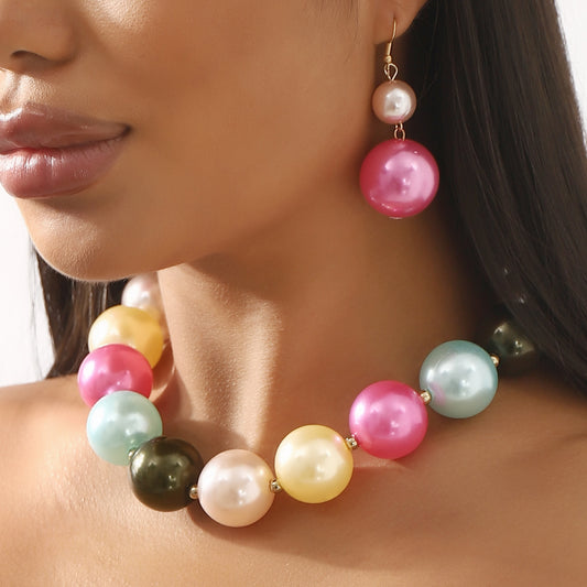 Juego de collar de perlas geométrico dulce y atrevido para mujer con cadena a la clavícula y acabado artesanal