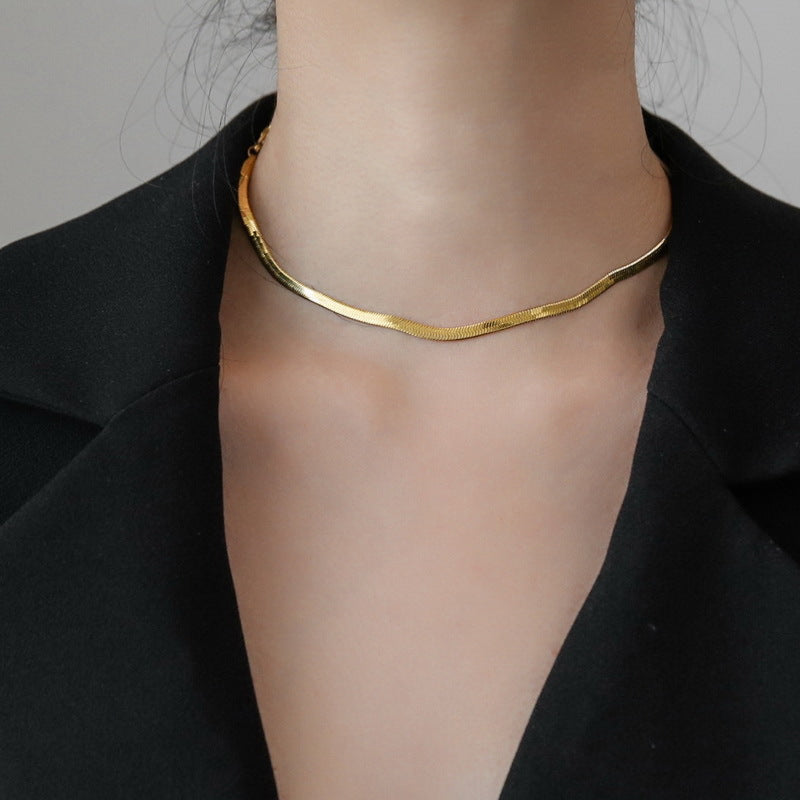 Minimalist U-Shaped Titanium Steel Plated Snake Chain Necklace for Women