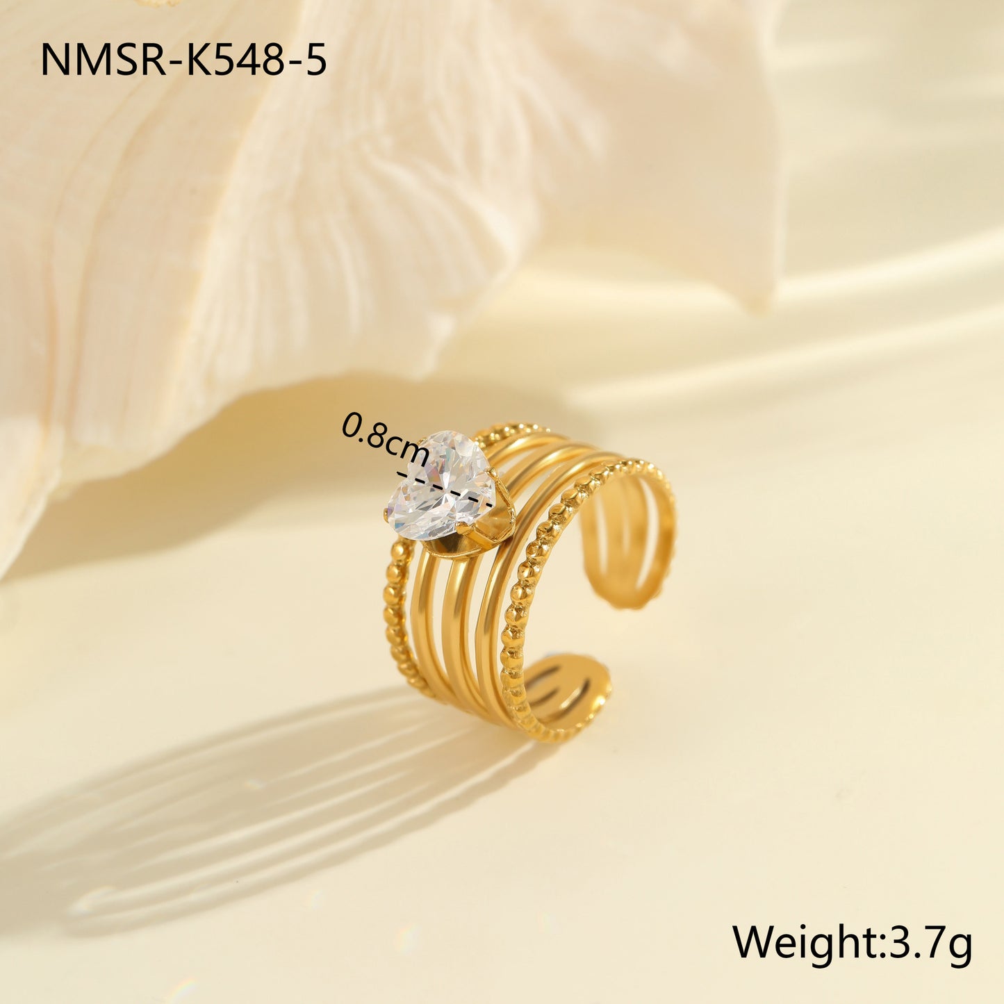 Luxury Geometric Stainless Steel Ring with Zircon Inlay and 18K Gold Plating Adjustable Women's Fashion Ring