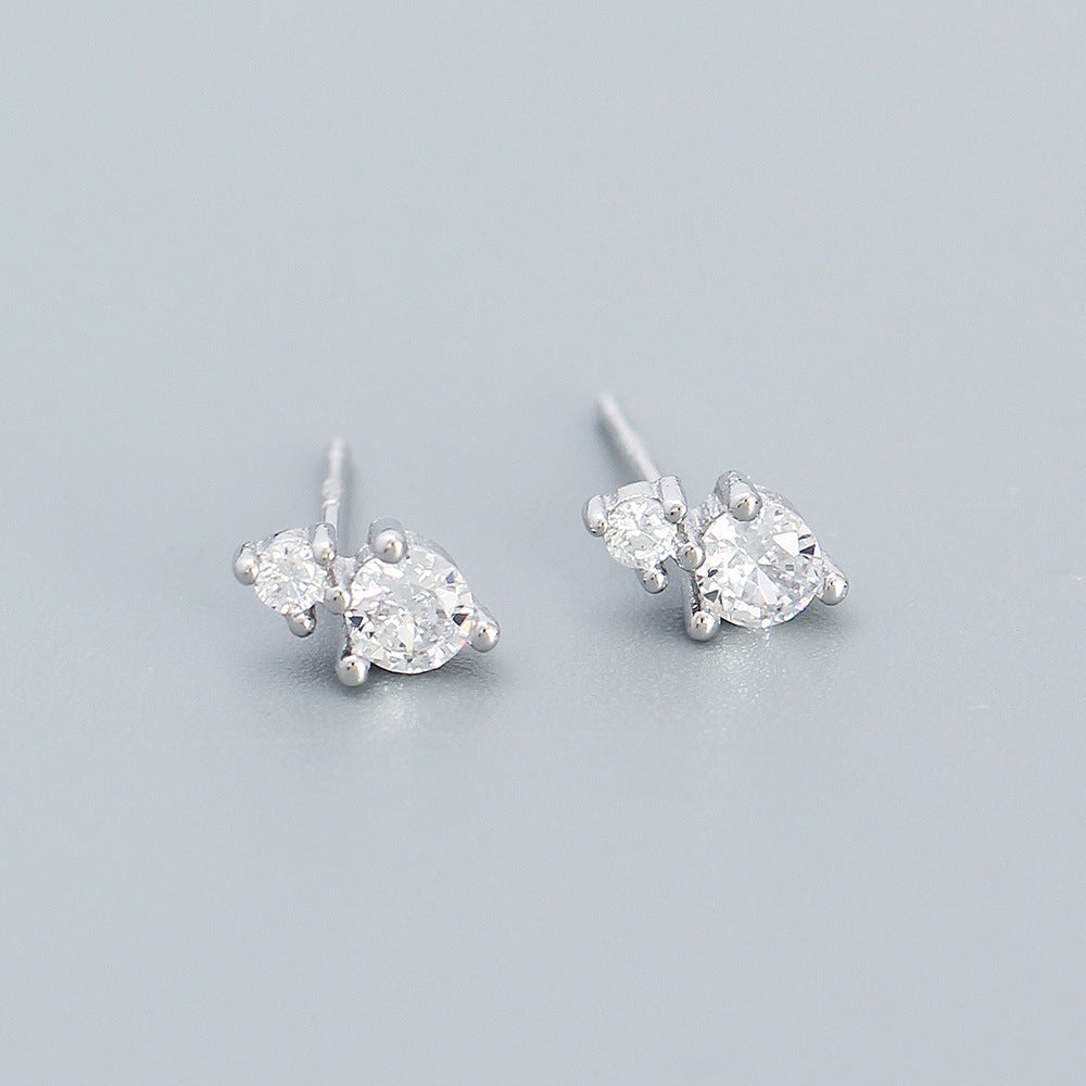 Minimalist Sweet 925 Sterling Silver Geometric Round Inlaid Cubic Zirconia Diamond Stud Earrings for Women