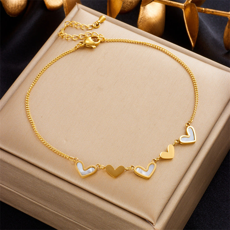Minimalist Fashion Heart and Butterfly Pearl Anklet in Stainless Steel with Elegant Design