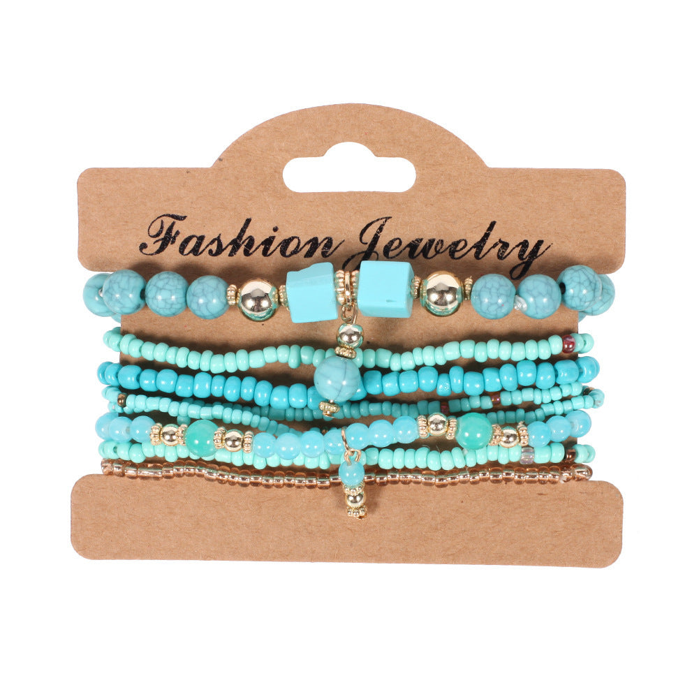 Bohemian Handmade Beaded Natural Stone Bracelet Set with Floral Pattern for Unisex