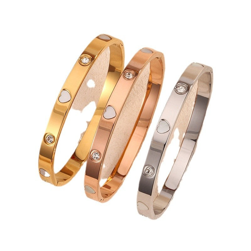 Bracciale in Acciaio Inossidabile Placcato con Intarsio di Strass a Cuore Dolce e Chiusura Premium