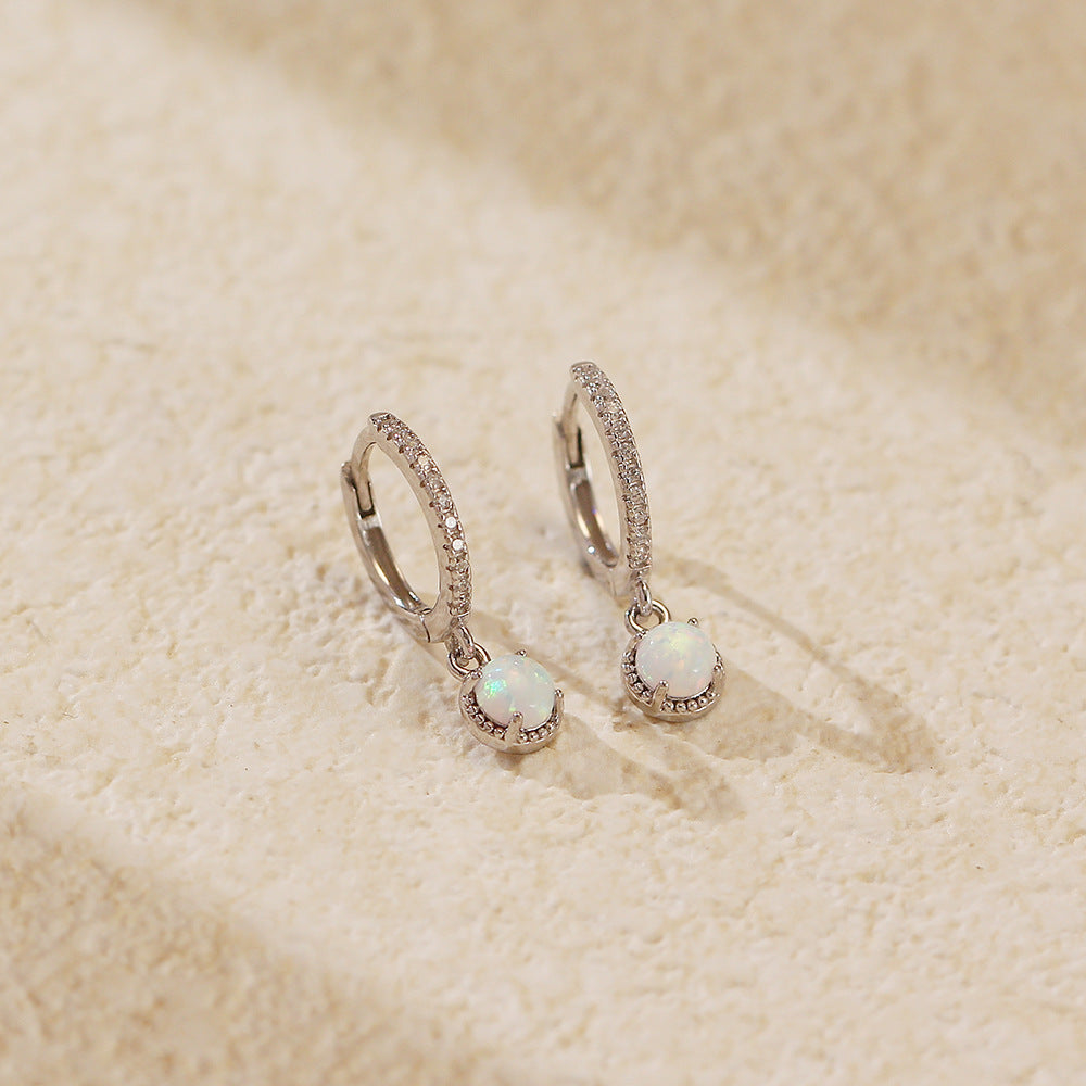 Luxury Elegant 925 Sterling Silver Plated Round Geometric Opal Hoop Earrings