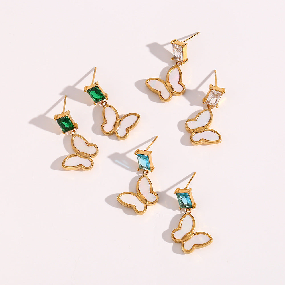 Pendientes de Oreja Cuadrados Geométricos Minimalistas de Circonita para Mujer de Acero Inoxidable con Acabado Chapado
