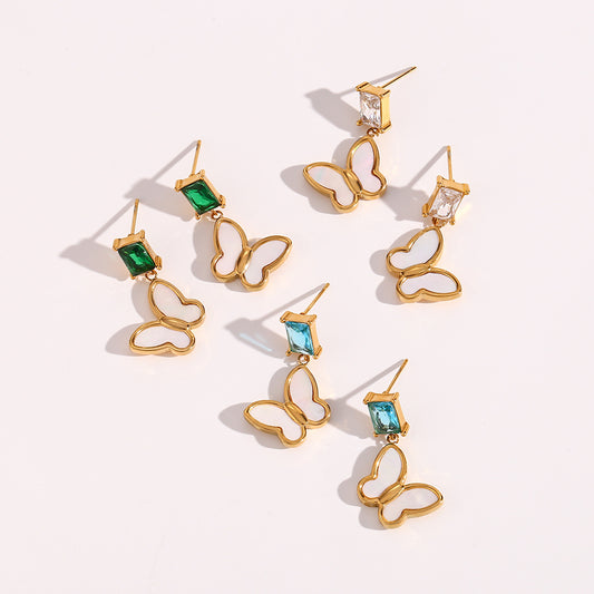 Orecchini a clip geometrici quadrati minimalisti in zirconia per donne, acciaio inossidabile con finitura placcata
