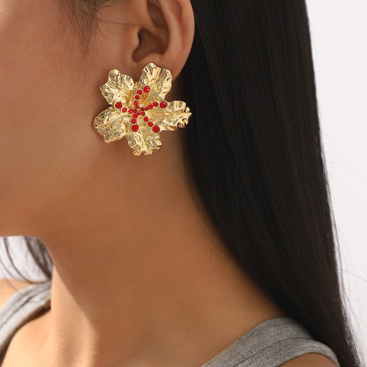 Orecchini da donna in lega floreale geometrica vintage con strass