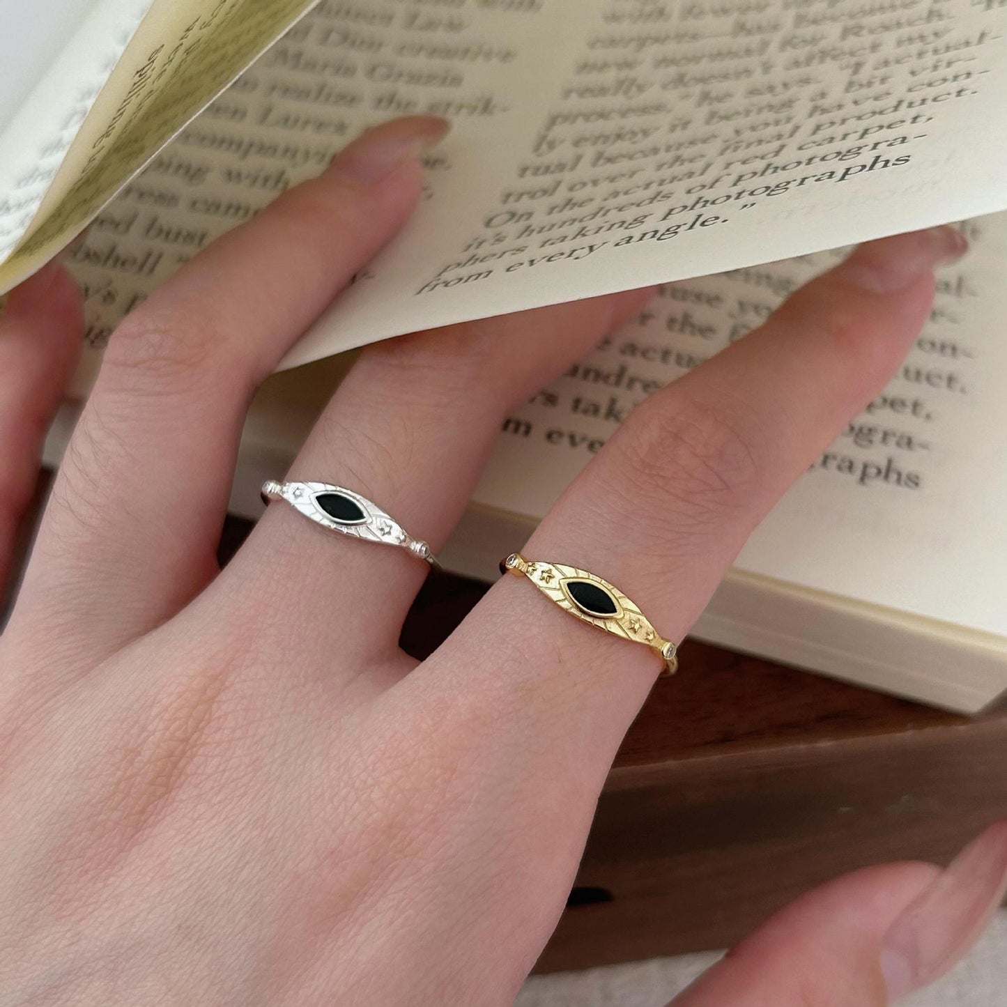 Minimalist Sweet 925 Sterling Silver Geometric Polka Dot Evil Eye Ring for Women