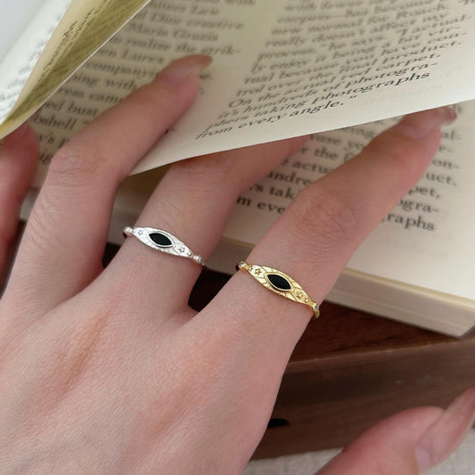 Anello da donna minimalista con pois geometrici a occhio di Allah in argento sterling 925