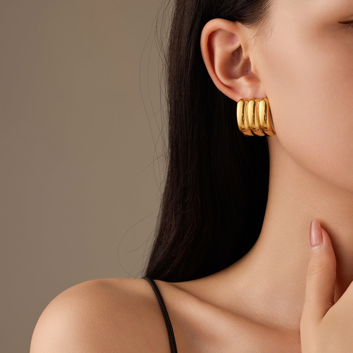 Orecchini a Mezzocerchio Geometrici Minimalisti da Donna in Acciaio Inossidabile Placcati Oro 18K
