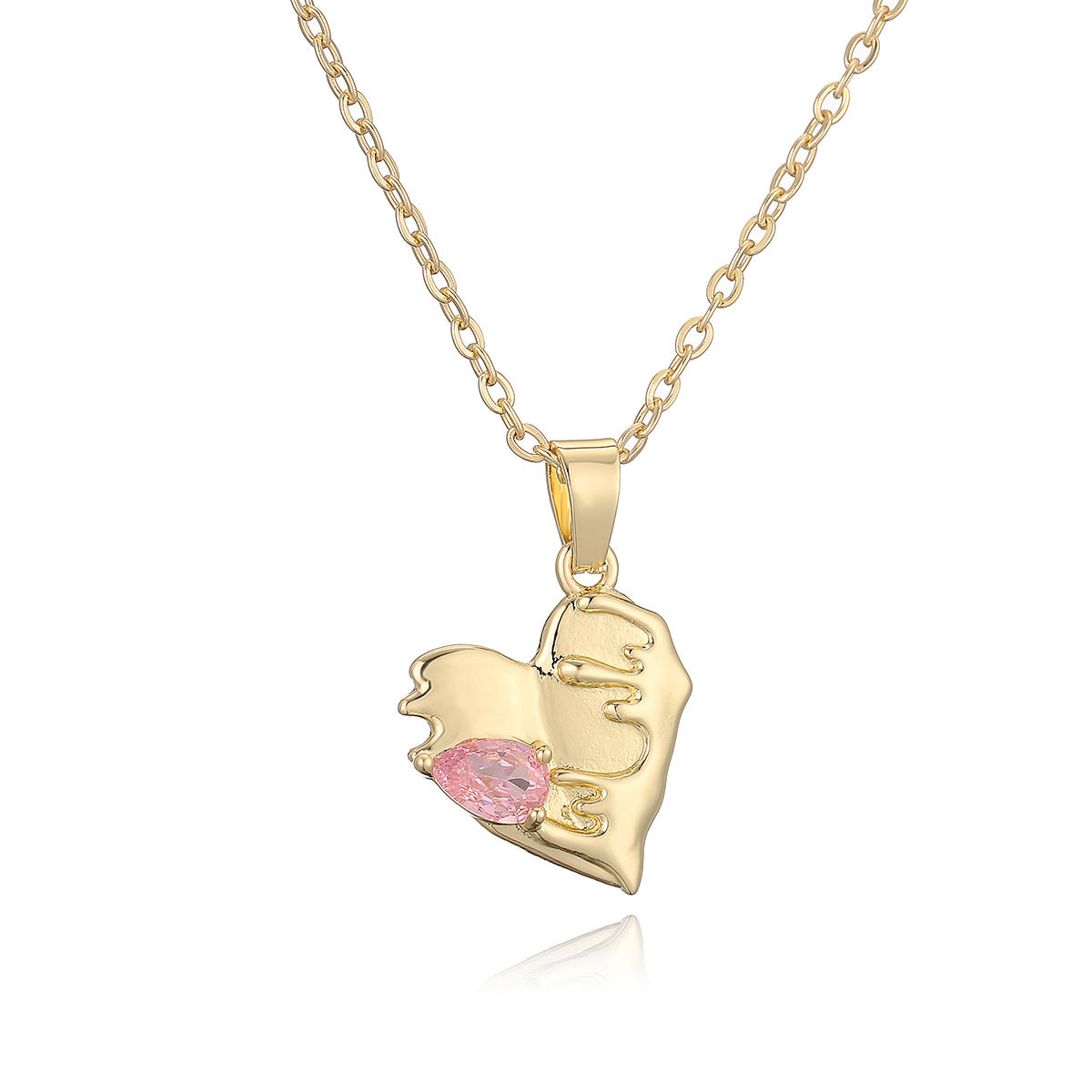 Elegante Collana Minimalista a Cuore in Rame Placcato Oro Vero con Pendente in Zirconia per Donna