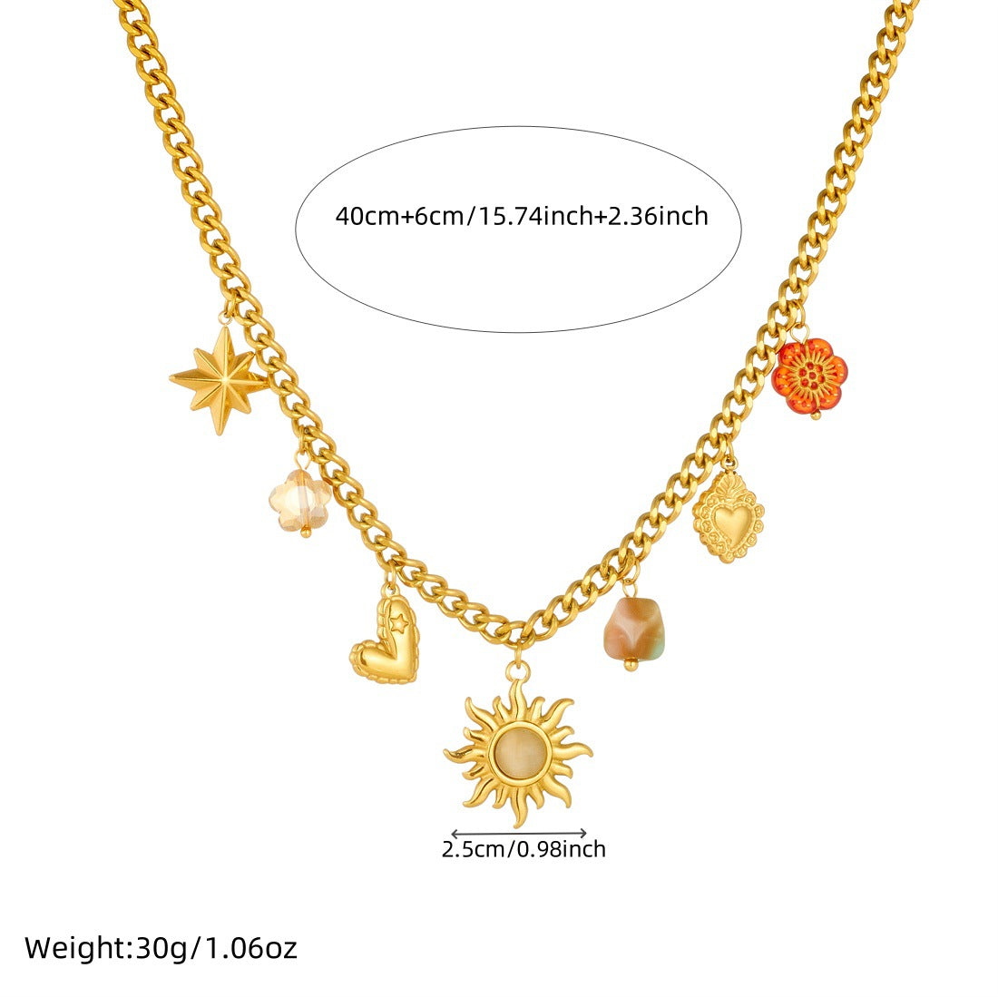 Vintage Gold Plated Sun Star Geometric Acrylic Beaded Printed Stainless Steel Jewelry Set for Women