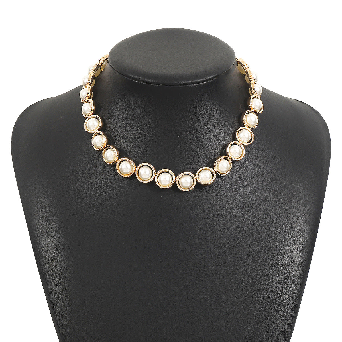 Elegante Collana con Colletto di Perle Vintage da Donna con Pendente a Forma Geometrica in Perle Imitazione su Catena di Perle