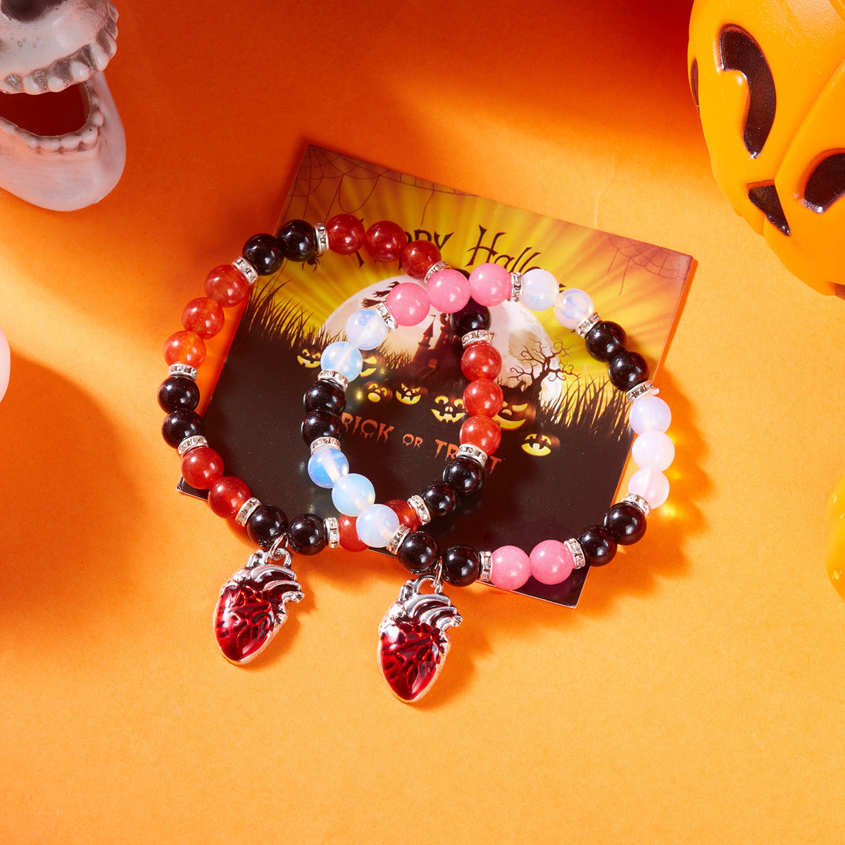 Cartoon Heart Zinc Alloy Plated Magnetic Beaded Bracelet Unisex Adjustable Holiday Jewelry