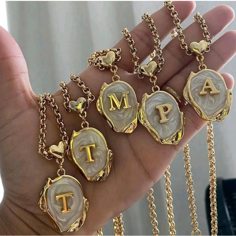 Collana Minimalista in Acciaio Inossidabile a Forma di Lettera con Placcatura in Oro 18K e Catena a O per Uomo e Donna