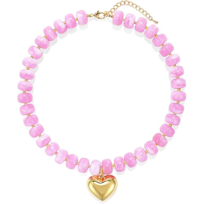 Bohemian Casual Heart Resin Pendant Beaded Necklace for Women
