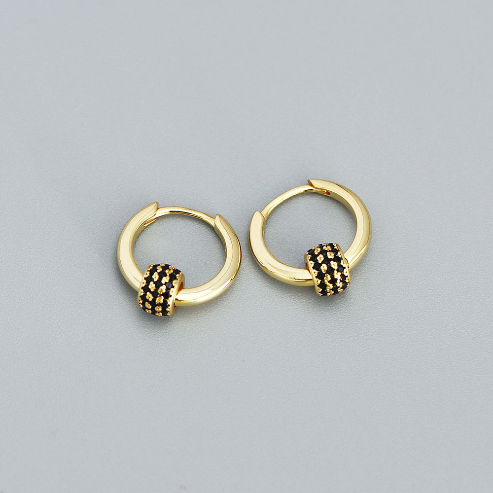 Sweet 925 Sterling Silver Geometric Lucky Bead Hoop Earrings for Women