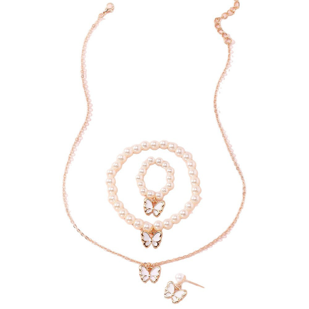 Set di collana in lega a forma di farfalla, con finitura smaltata, per bambine, Collezione Principessa, con catena a croce regolabile
